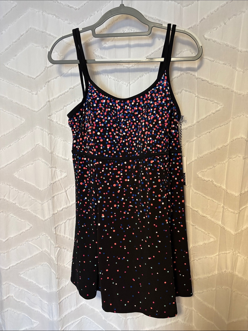 jcpenney Black Swim One Piece with Pink, Blue, and White Dot Print